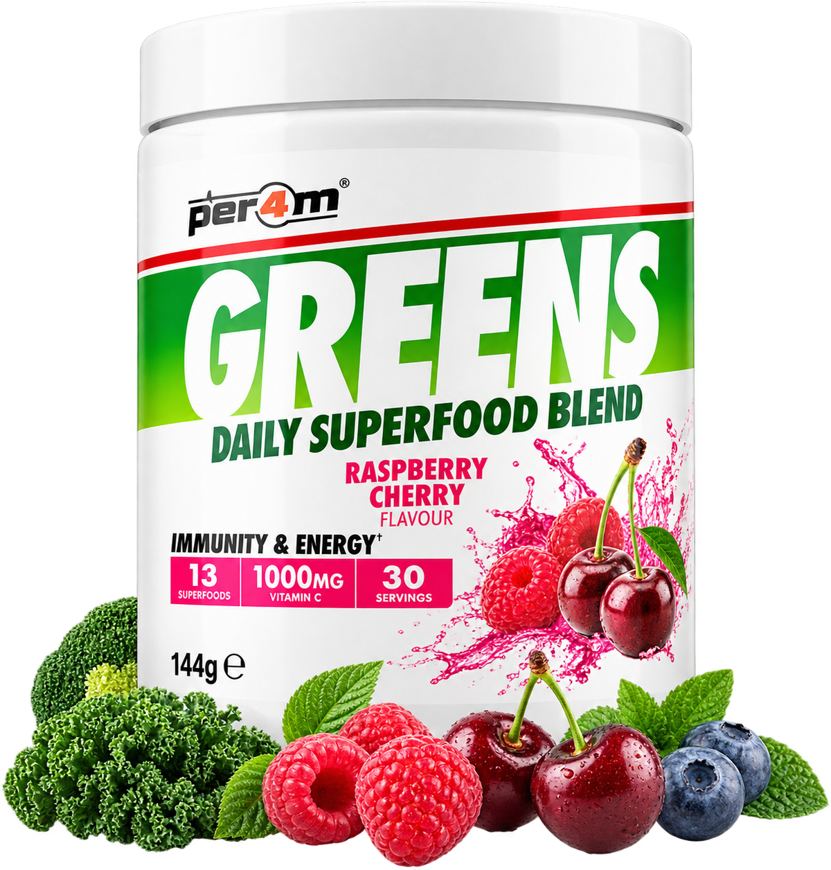 Per4m Greens 144g Raspberry Cherry