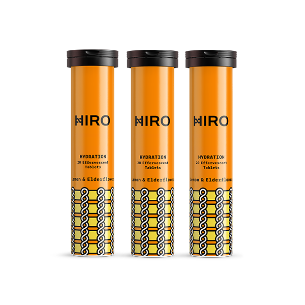 Three orange tubes labeled 'HIRO' on a white background