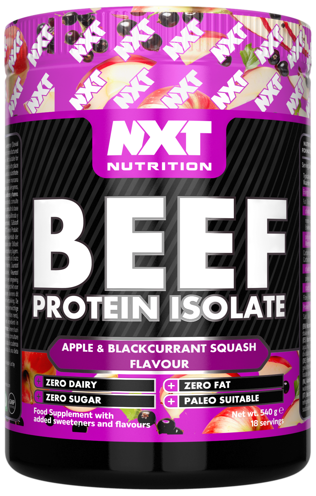NXT Nutrition Beef Protein Isolate 540g Apple & Blackcurrant