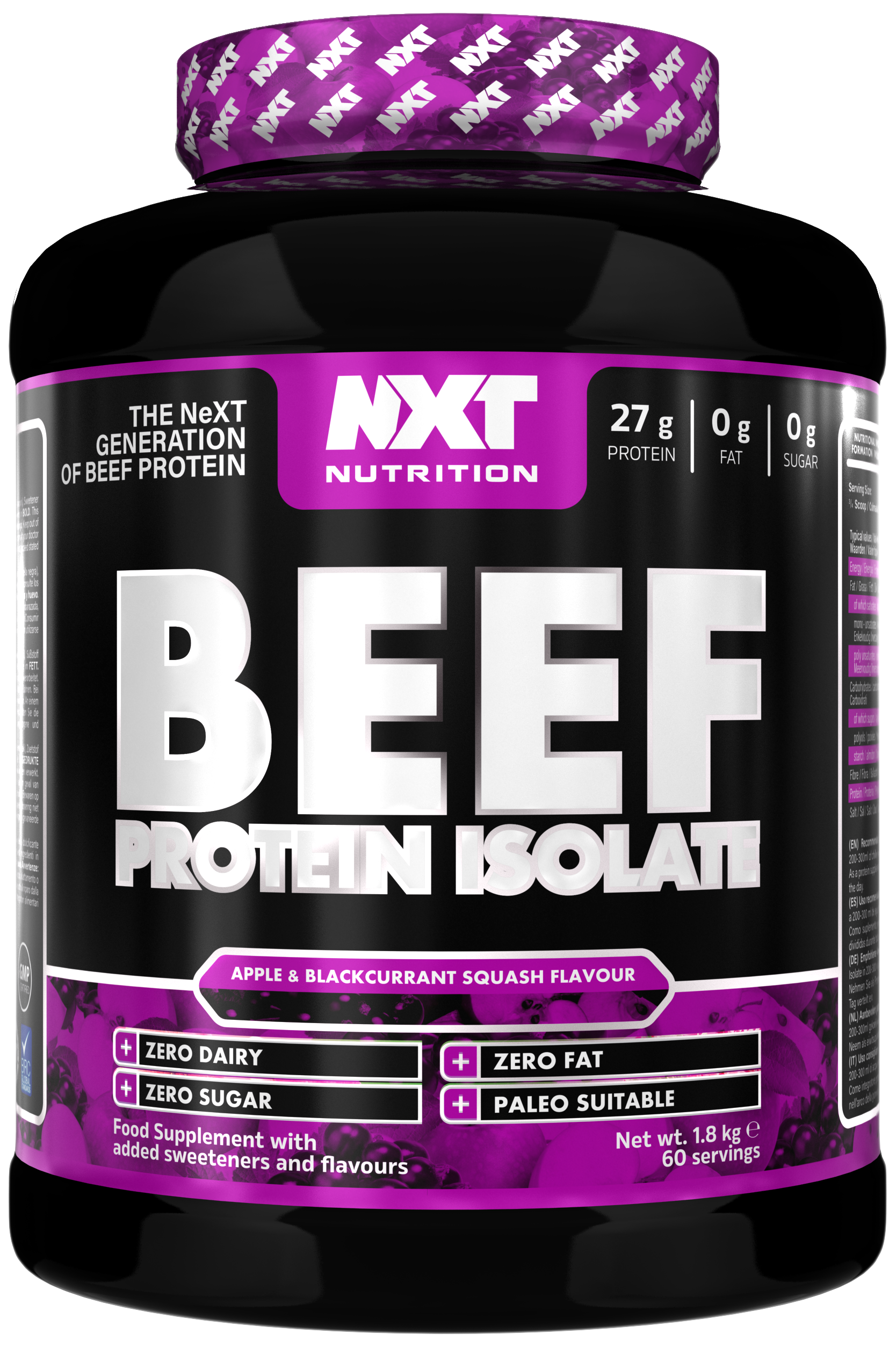 NXT Nutrition Beef Protein Isolate 1.8kg Apple & Blackcurrant