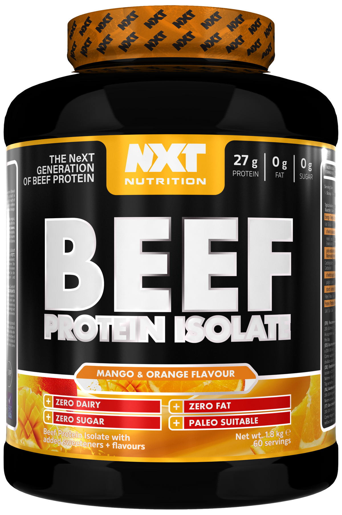 NXT Nutrition Beef Protein Isolate 1.8kg Mango & Orange