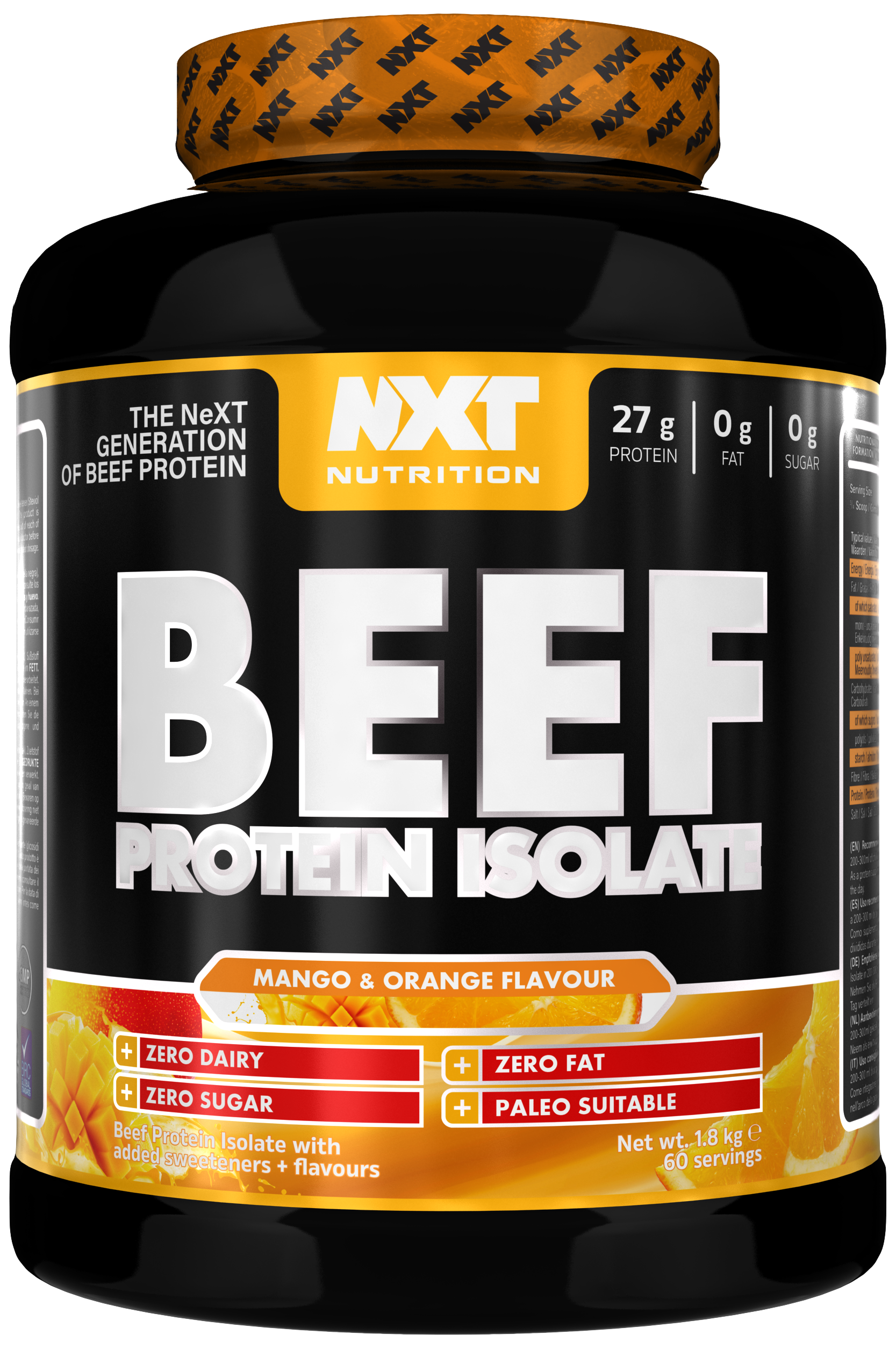 NXT Nutrition Beef Protein Isolate 1.8kg Mango & Orange