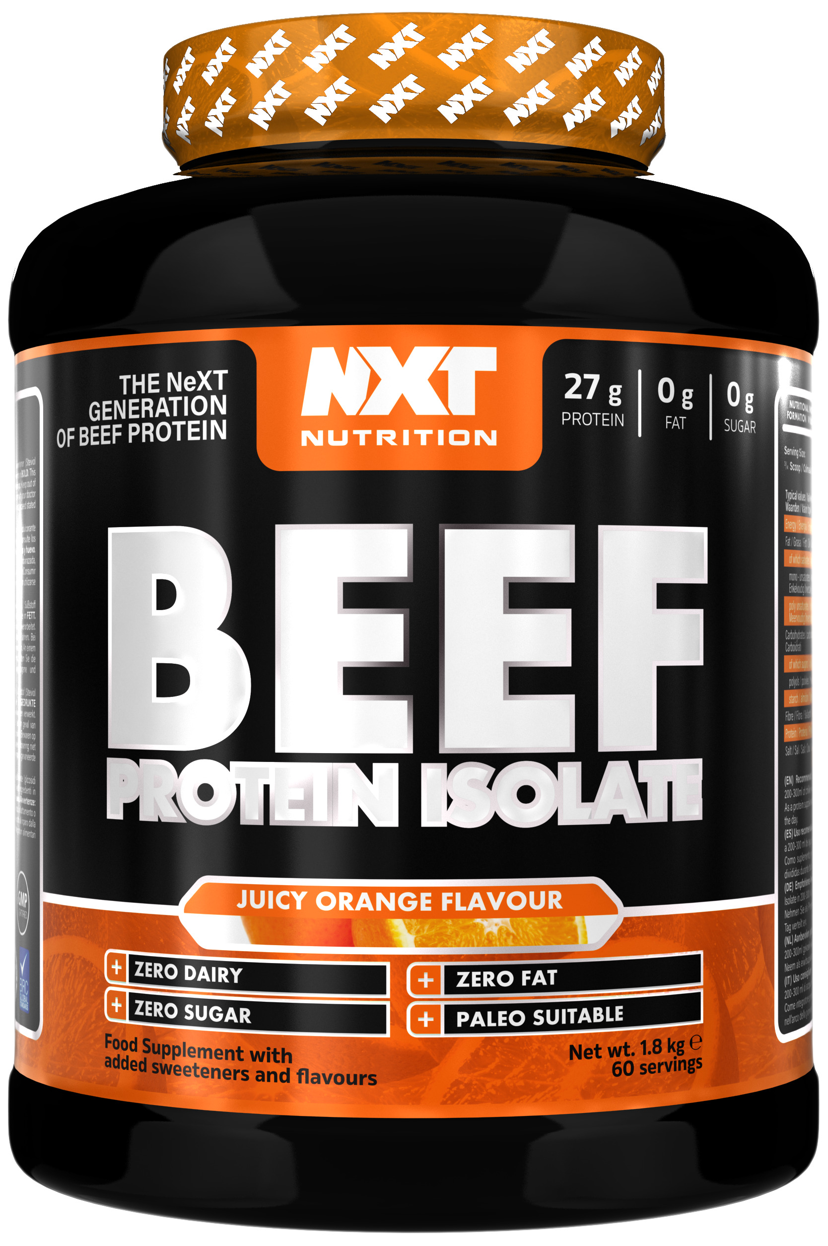 NXT Nutrition Beef Protein Isolate 1.8kg Orange