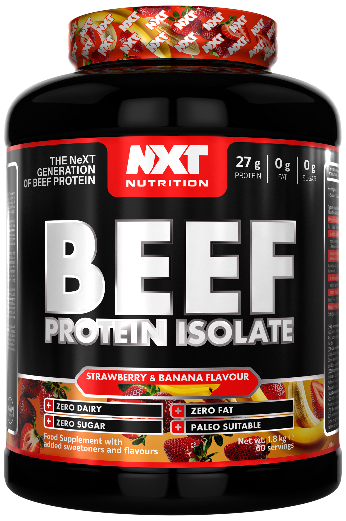 NXT Nutrition Beef Protein Isolate 1.8kg Strawberry & Banana