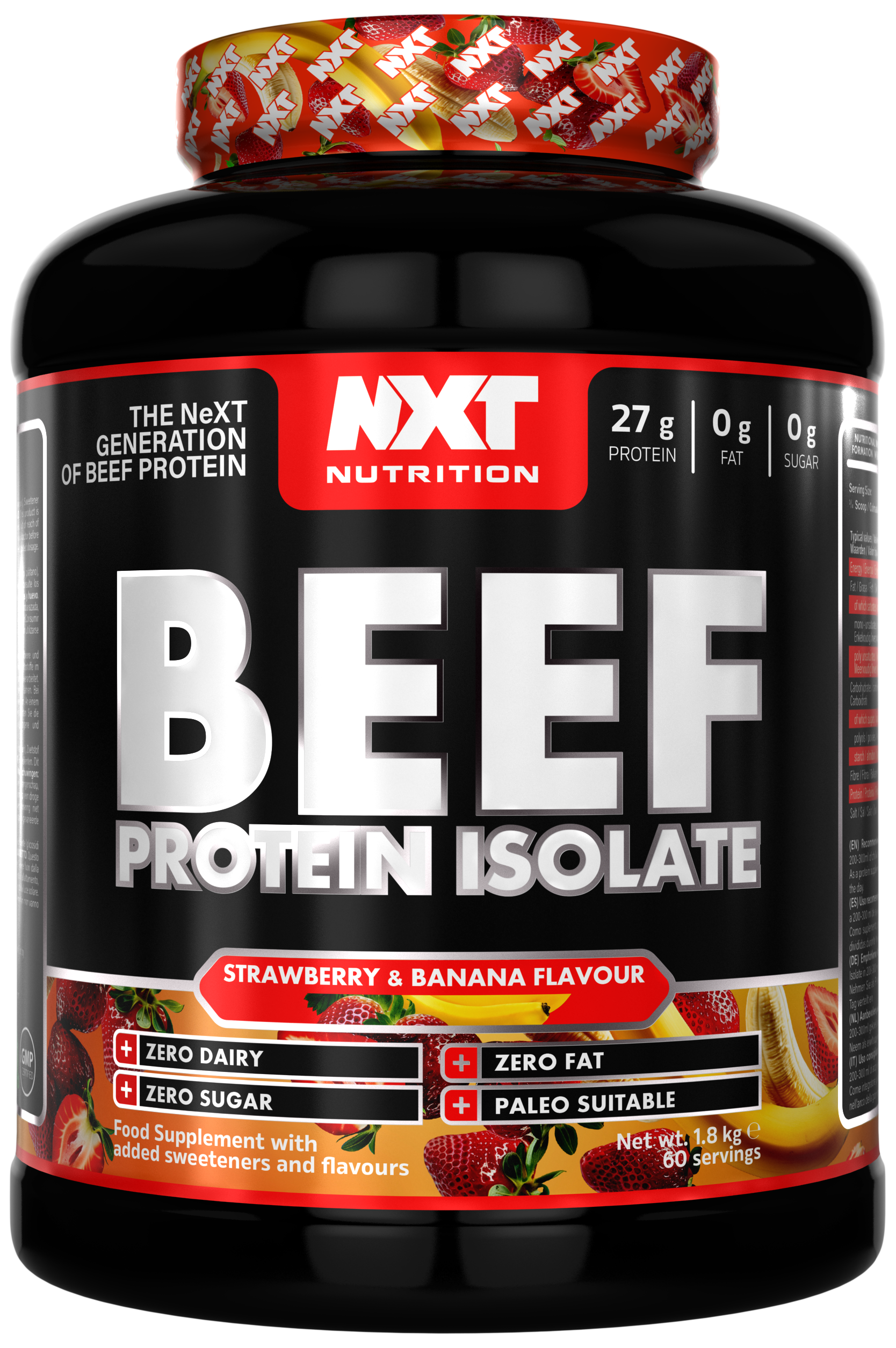 NXT Nutrition Beef Protein Isolate 1.8kg Strawberry & Banana