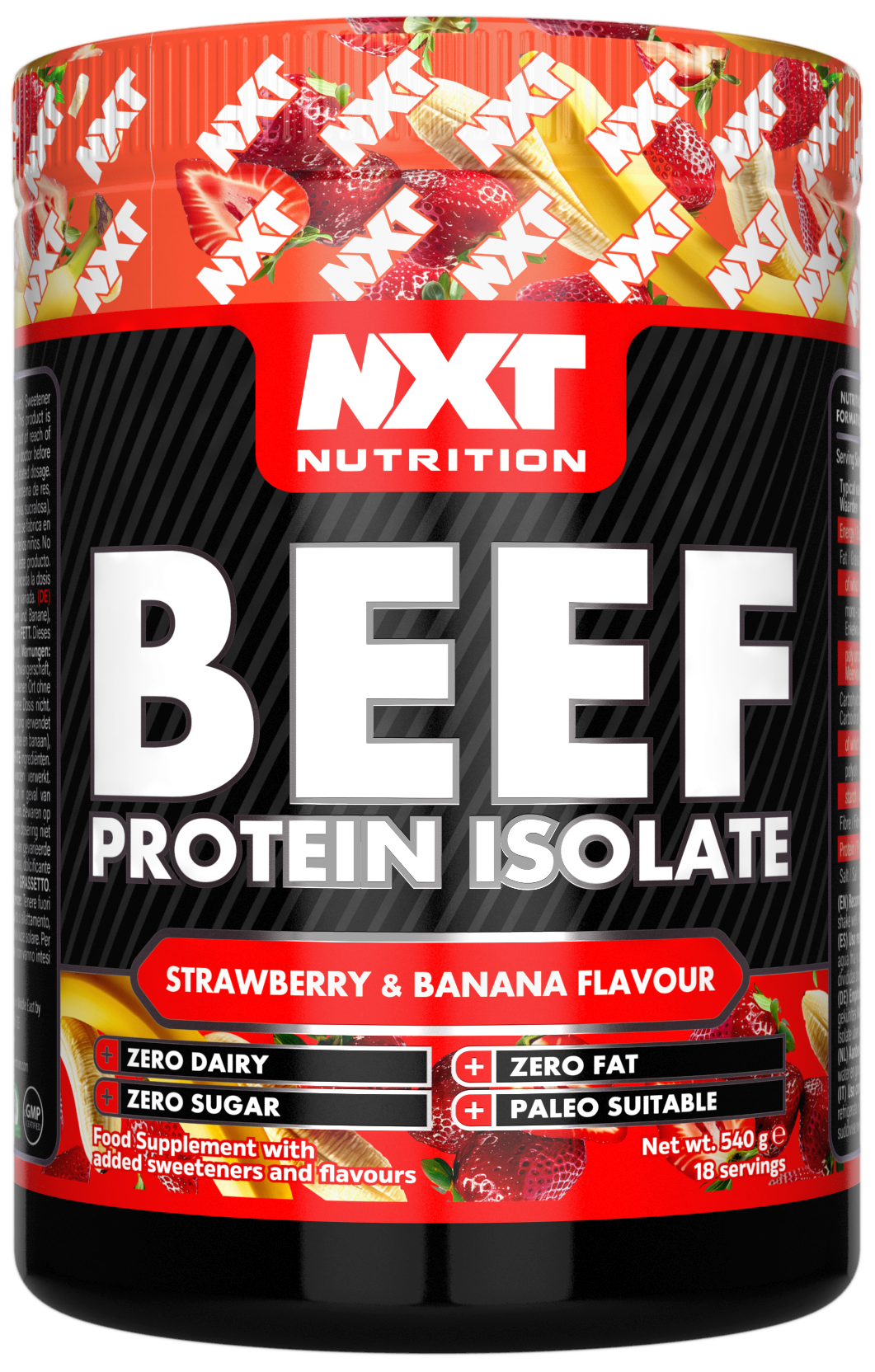 NXT Nutrition Beef Protein Isolate 540g Strawberry Banana