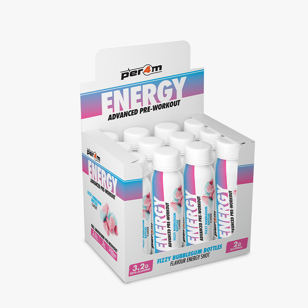 Per4m Energy Pre Workout Shot 12x100ml Fizzy Bubblegum Bottles