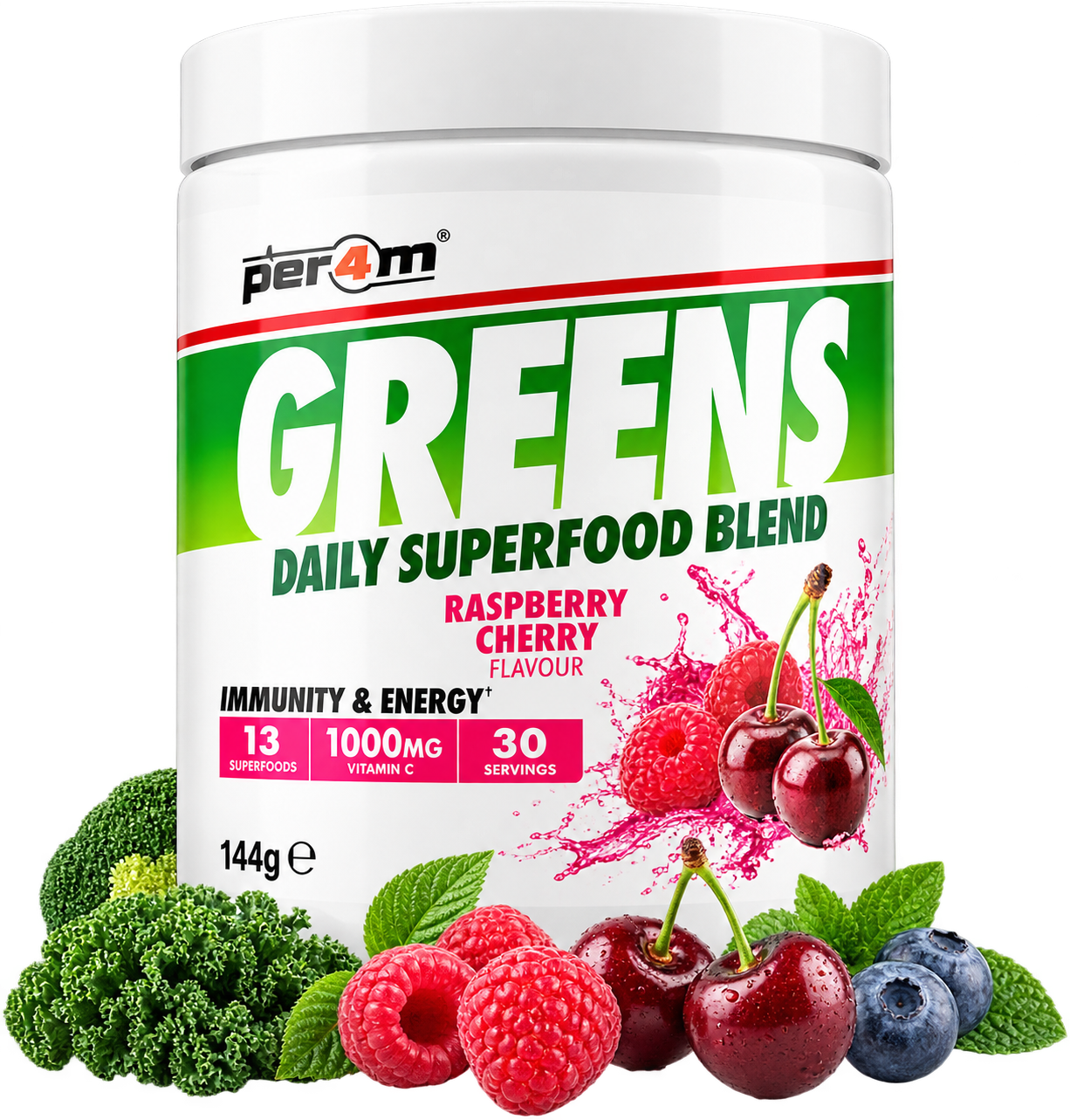 Per4m Greens 144g Raspberry Cherry