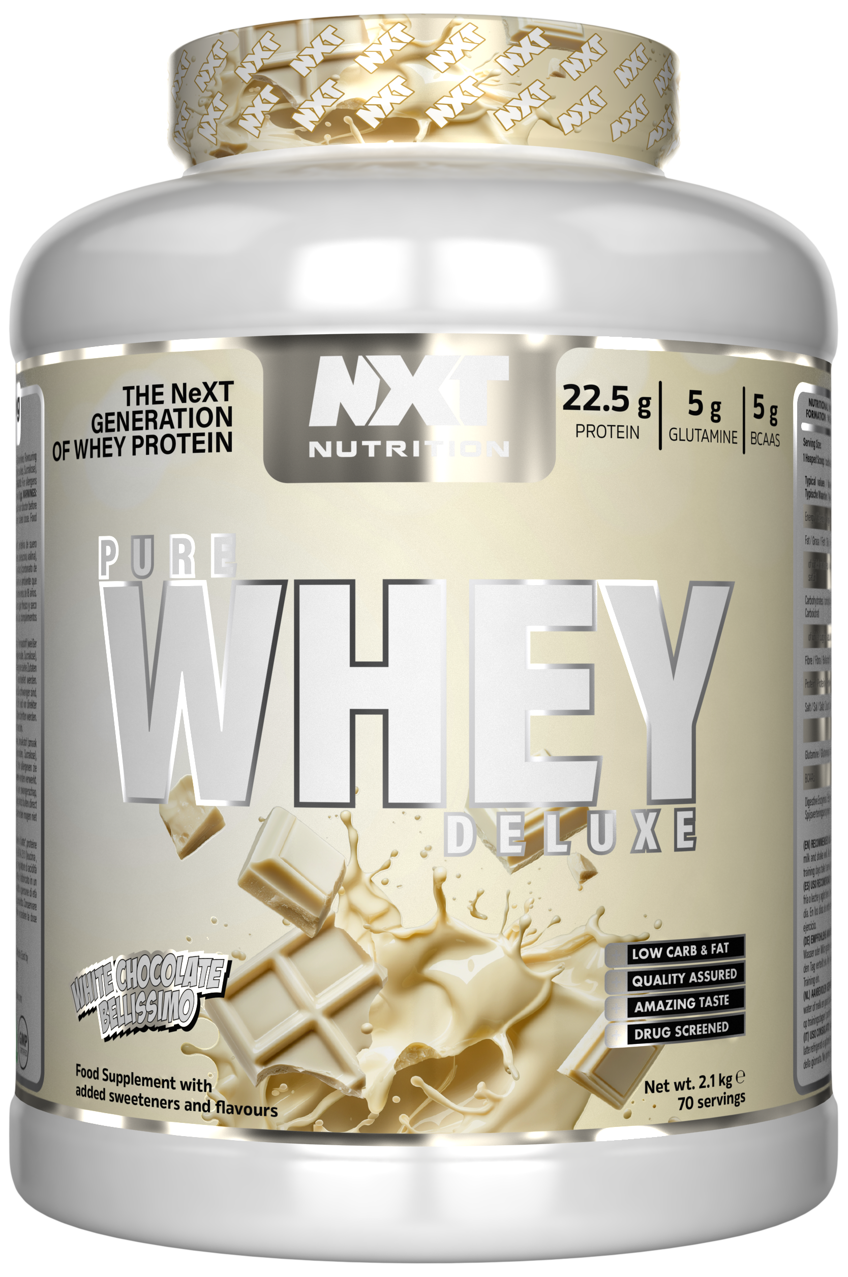 NXT Nutrition Pure Whey Deluxe 2.1kg White Chocolate Bellissimo