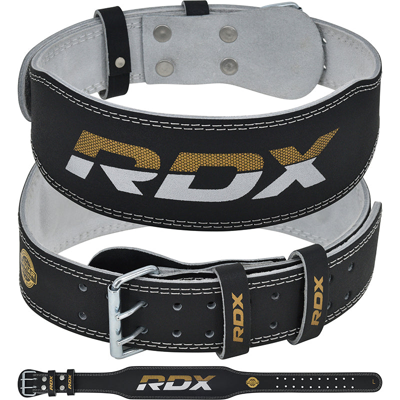 RDX 4 Inch Leather Weightlifting Gym Belt Black Gold Large