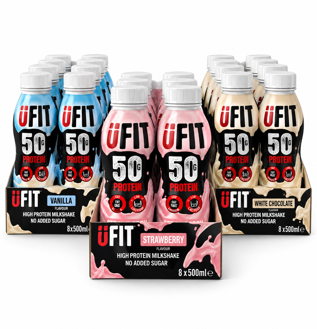 UFIT Protein RTD 8x500ml Vanilla Strawberry and White Chocolate