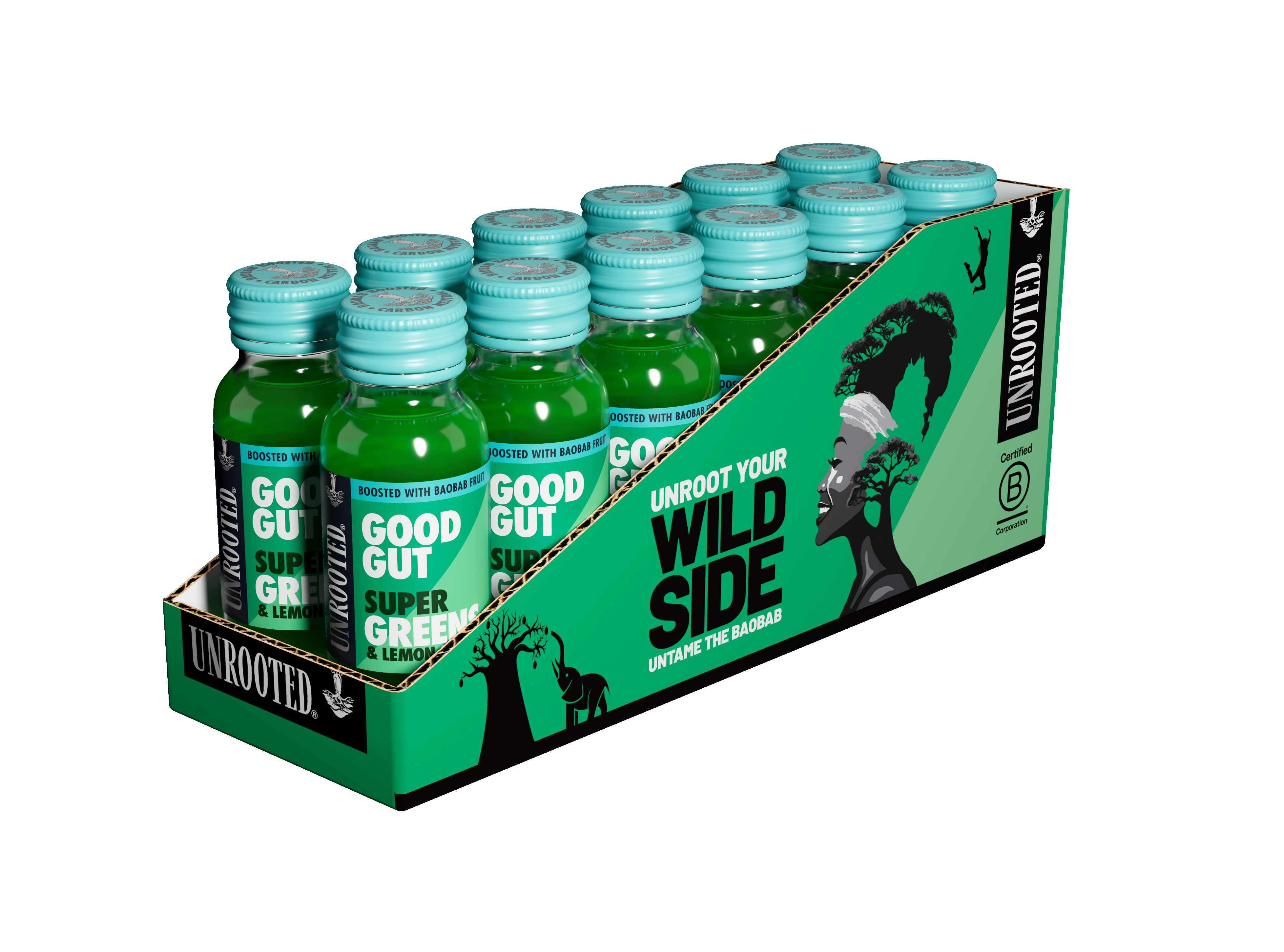 UNROOTED Good Gut Super Greens & Lemon 12x60ml