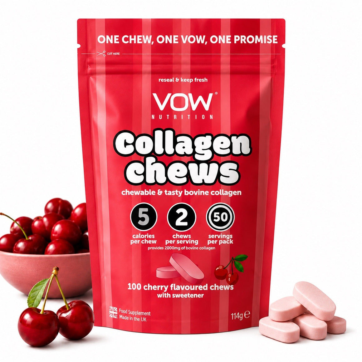 VOW Nutrition Collagen Chews 100 Cherry flavour chews