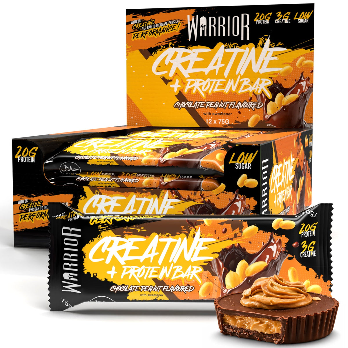 Warrior Creatine Protein Bar 12x75g Chocolate Peanut